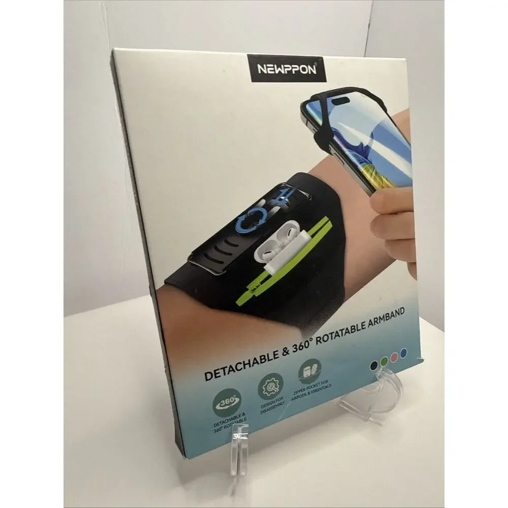 Detachable & 360° Rotatable Running Phone Armband - Zipper Pocket & Black